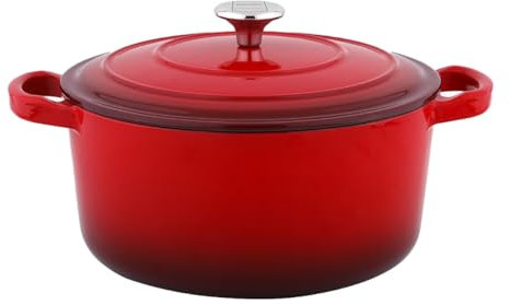 METRO Professional Cacerola, hierro fundido/acero inoxidable, Ø 28 x 20 cm, esmaltada, con tapa, 6.5 L, roja (rojo)