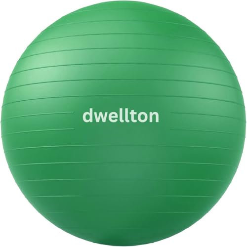 DWELLTON - Extra Thick Anti-Burst Exercise Ball – 55cm, 65cm, 75cm | Swiss Ball with Pump for Yoga, Pilates, Fitness & Stability, Pregnancy Ball - Birthing Ball (Green, 65 CM)
