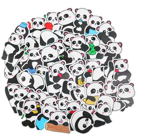 100 Stück Süßer Panda Aufkleber Wasserdichte Panda Sticker für Kinder Niedlich Tiere Computer Aufkleber Deko Graffiti Decal für Laptop Computer Telefon Gitarre (Schwarz Weiß)