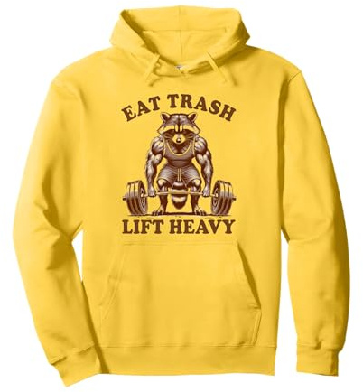 Racoon Weightlifting Fitness Pump Cover Eat Trash Lift Heavy Pullover Hoodie