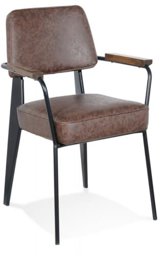 KADIMA DESIGN Armlehne Stuhl Metall Kunstleder | Designerstuhl mit Holzarmlehnen | Esszimmerstuhl Retro Chic | Vintage Art Deco | 58x61x82 cm | Galleria Kollektion