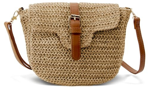 Bototack Straw Bag for Women, Small Summer Beach Crossbody Bag with Zipper, Boho Handmade Weave Shoulder Handbag Purse for Holiday Travel