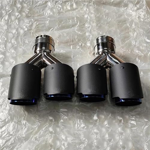 DZSQTUND Auto Auspuffblende 2 Stücke Y Rohr Dual Auspuff Tipps Auto Universal Matt Carbon Fiber Blau Edelstahl Doppel Ausgang Auspuffrohre Schalldämpfer Endrohr Auspuff Schalldämpfer(48 IN 114 Out)