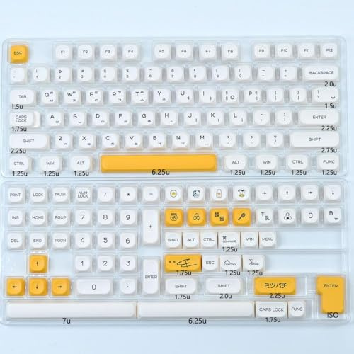 QPSJXN KBDiy KOA Keycaps 140 PBT Keycap MOA Japanese Korean Russian Style 7u ISO Compatible with Mechanical Keyboards(Honey Milk-KR)