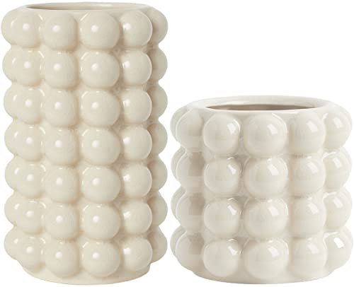 KAYLETIN Bubble Vasen, 2er-Set Beige Keramikvasen, Keramik-Blumenvase zur Dekoration, Dekovase für Wohnzimmer, Schlafzimmer, Büro, Kamin, Kaminsims, Couchtisch