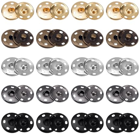 20 Paar Druckknöpfe zum Aufnähen für Stoff, 2,5cm Metall Druckknöpfe zum Nähen Mehrere Farben für Kleidung Jacken Taschen und Bastelarbeiten