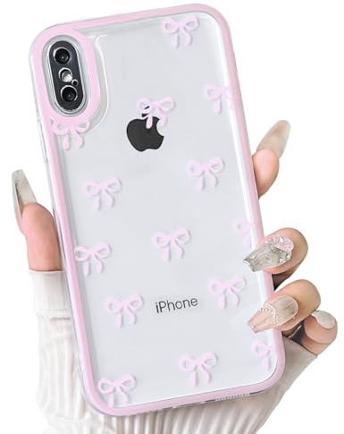 NITITOP für iPhone XS Max Hülle Süßes Schleife Bow Fliege Muster, Rosa | für Frauen Mädchen, mit Buntem Rahmen, Weiche TPU, mit Vollem Kameraschutz, Stoßfeste Handyhülle