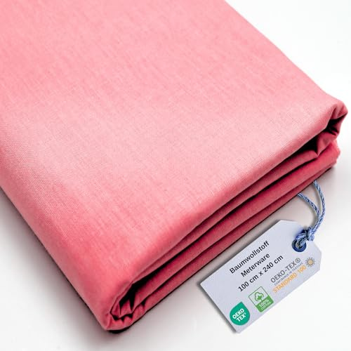 Stoff Virginia Tex, Meterware, Baumwollstoff 100%, große Breite 240 cm, Baumwollstoff 100% Oeko -Tex Standard 100 Unifarben zum Nähen (Dusky Pink, 100 cm)