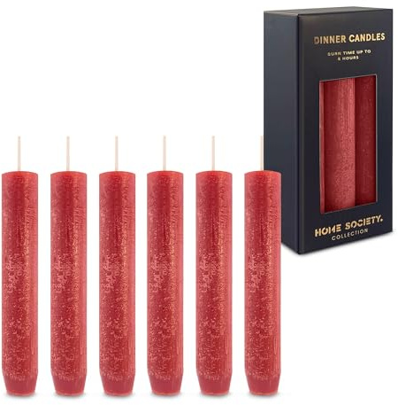 Rote kurze Stabkerzen 6er Set – 14 x 2,3 cm, durchgefärbte Dinner- Tafelkerzen, bis zu 8 h Brenndauer, spitz zulaufend, unparfümiert & palmölfrei, für Adventskranz, Weihnachten & festliche Tischdeko
