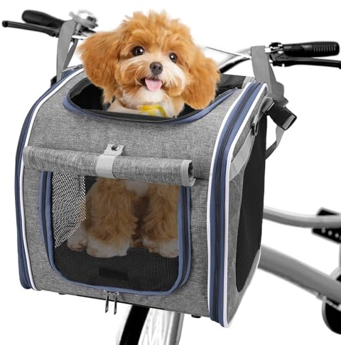 Cesta de bicicleta para perro, tela Oxford, expandible, transpirable, mochila transportadora para mascotas con 4 ventanas de malla para perros pequeños y gatos