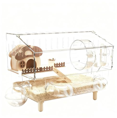 Hamsterkäfig | Acryl-Laufrad | Aufbewahrungsraum | Hamsterkäfig mit Zubehör – für Kleintiere Zuhause Indoor Pet Travel Play Übung