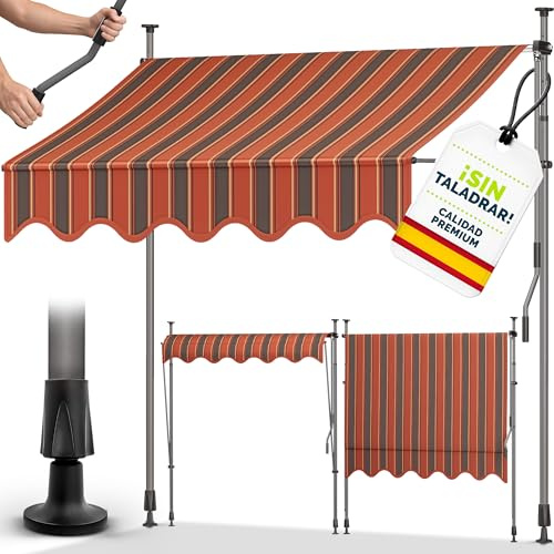 tillvex Klemmmarkise 300cm breit mit Handkurbel | Balkonmarkise ohne Bohren | Markise Balkon UV-beständig, wasserdicht & höhenverstellbar | Outdoor Sonnenschutz zum Klemmen für Terrasse & Garten