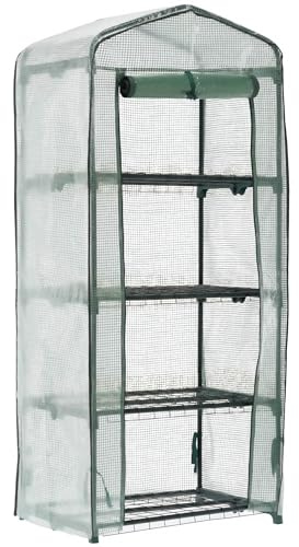 Grünes Foliengewächshaus mit 4 Regalen, Gartengewächshaus mit Reißverschluss, Mini-Gewächshaus 69 × 49 × 160 cm (69 × 49 × 160 cm)