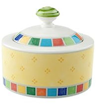 Villeroy & Boch Twist Alea Limone Zuccheriera con Coperchio, Colorato Barattolo per Zucchero in Porcellana Premium, Ornamenti Multicolore, 200 ml