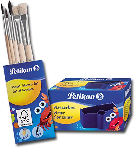 Pelikan 718163 Pinsel Starter-Set in Klarsichttasche mit je 1 Haarpinsel Gr.2, 4, 6 & je 1 Borstenpinsel Gr. 6, 10 / Kombi-Set (Pinselset + Wasserbox)