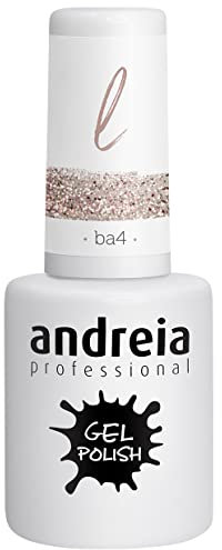 Andreia Semi-Permanent Nail Gel Polish for UV/LED Lamp - Intense Shine and 4 weeks Lasting French Manicure Nail Gel Varnish - Colour Ballet BA4 Pink Glitter - 10.5 ml