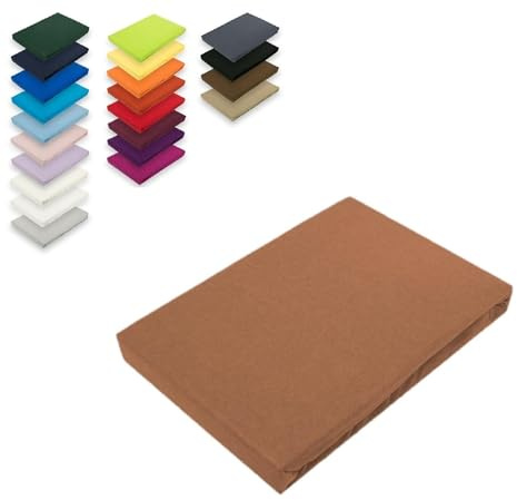 EXKLUSIV HEIMTEXTIL Topper Jersey Spannbettlaken 100% Baumwolle Öko - Tex Zertifiziert, Markenqualität, Steghöhe bis 12 cm, 180 x 200 cm Nougat