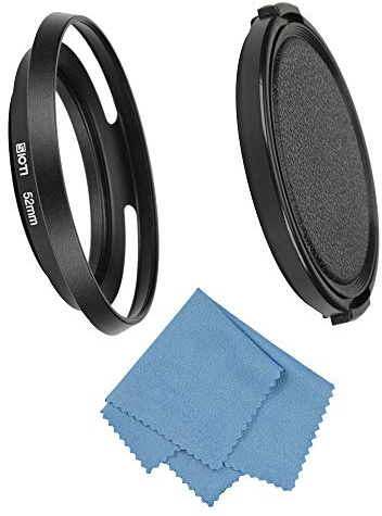 SIOTI Filmy Hollow Vented Metal Lens Hood with Cleaning Cloth and Lens Cap for Leica/Fuji/Nikon/Canon/Samsung Standard Thread Lens (52mm)