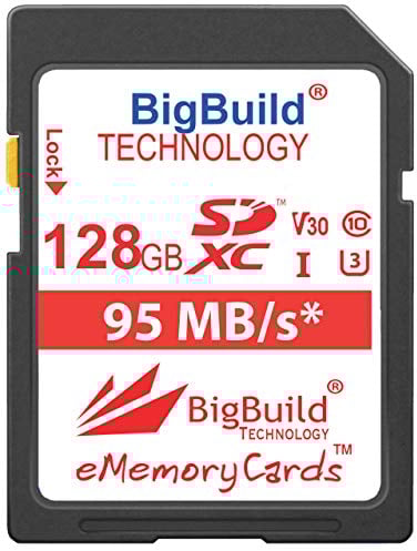 BigBuild Technology 128 Go UHS-I U3 95Mo/s Carte mémoire pour Nikon 1 J1, S1, V2, Nikon COOLPIX A10, A100, A300, A900, AW130, B500, B700, P1000, P900, W100, W300 Caméra