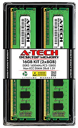 A-Tech Moduli di memoria RAM da 16 GB (2 x 8 GB) DDR3 1600 MHz PC3-12800 CL11 DIMM 2Rx8 1,5 V 240 pin Non-ECC UDIMM