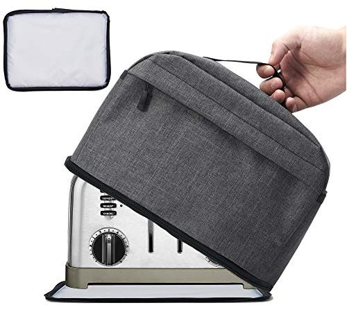 VOSDANS 4 Slice Toaster Cover with Removable Bottom 2-in-1 Toaster Bag with Pockets, Dust and Fingerprint Protection, Machine Washable, Dark Gray