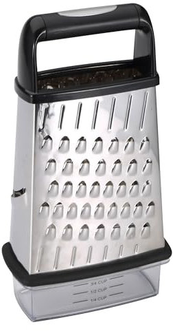MasterPRO Foodies - Grattugia a 4 lati con contenitore - In robusto acciaio inox - Finitura lucida - Facile da lavare e lavabile in lavastoviglie - Senza PFOA