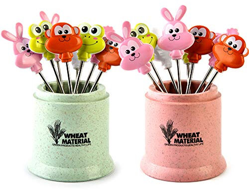 LEZED Tenedores de Cóctel de Acero Inoxidable para Postre de Frutas Tenedor Palillos de Cóctel Frutas para Cumpleaños Tenedor de Postre para Ensalada o Verduras 2 Juegos de 16