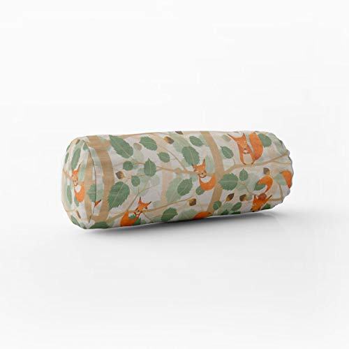 SCHÖNER LEBEN. Kissenhülle Eichhörnchen im Baum grün orange, Größe:15x40cm (ØxB) Nackenrolle