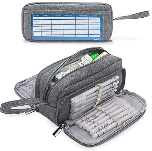 Yommie Vintage Federmäppchen Federtasche Erwachsene Federmappe mit Reißverschluss Schlamperetui Leinwand Stiftemäppchen Etui Stifte Organizer Kosmetiktasche für Teenager Mädchen Jungen Grau