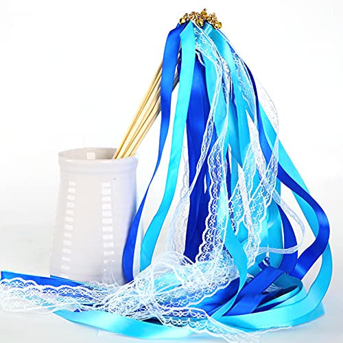 Baguettes Bâtons Ruban, 10 Pièces Bâton Ruban, Ruban Baguettes Mariage Mariage, Baguettes Bâtons Ruban Fête, Baguettes Ruban Avec Cloches, pour Mariage, Fête, Décorations D'anniversaire, Bleu