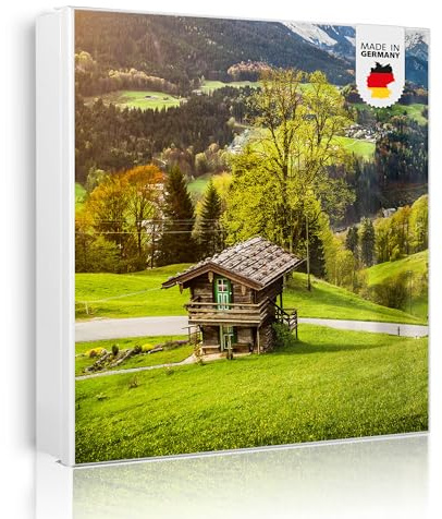 banjado Großer Schlüsselkasten Metall - Schlüsselbox 30x30cm beschreibbarer mit 32 Haken - Schlüsselkasten modern für Schlüsselaufbewahrung - Korpus Weiß Scharnier Links - Motiv Berchtesgadener Land