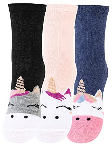 Cotton Prime 6er Pack Kinder Socken Jungen Mädchen Baumwolle Bunte Strümpfe, Einhorn, 27-30