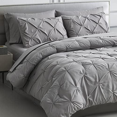 Maple&Stone Queen-Bettwäsche-Set, weiß, mit Quetschfalten, 8-teiliges Bett in Einer Tasche, für alle Jahreszeiten, Biesen-Bettwäsche-Set, weiß, Queen-Size-Größe mit Bettdecken, Laken, Kissenbezügen