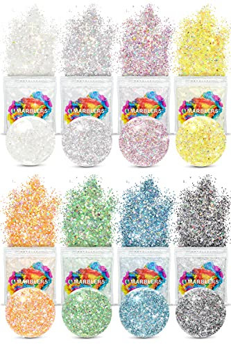 MARBLERS Holographic Glitter [Mixed Set] 4oz (112g) | 8 Colours | Chunky | Non-Toxic, Vegan, Cruelty-Free | Face, Body, Eyeshadow, Hair, Party Makeup | Nail Art, Polish | Resin, Tumbler, Slime, Craft