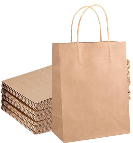 Papiertüten mit Henkel, 30 Stück Kraftpapier Tüten, Braun Kraftpapiertüten, Geschenktüten Papier, Kraftpapiertüte Befüllen Geschenkverpackung für Weihnachten Hochzeit Geburtstagsparty, 21x16x8cm