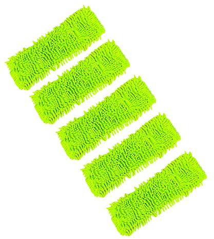 Microfiber Cleaning Mop Pads,Flat Floor Dust Mop Heads Replacement, Double Sided Refill Heads for Flat Dust Mop Replacement for School Restaurant Kitchen 5PCS Green