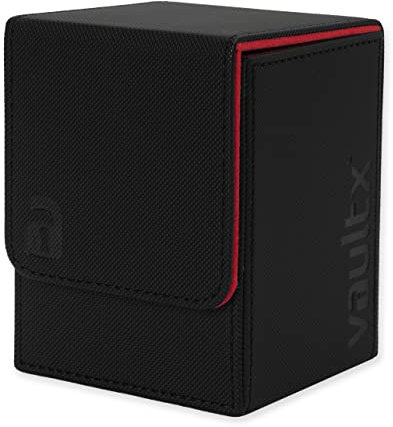 Vault X Trading Card Deck Box, 80+ sleeved cards, Premium Exo-Tec Material, Toploading Card Holder Storage Box, Detachable Magnetic Lid, for MTG Commander, TCG (Black/Electric Red)