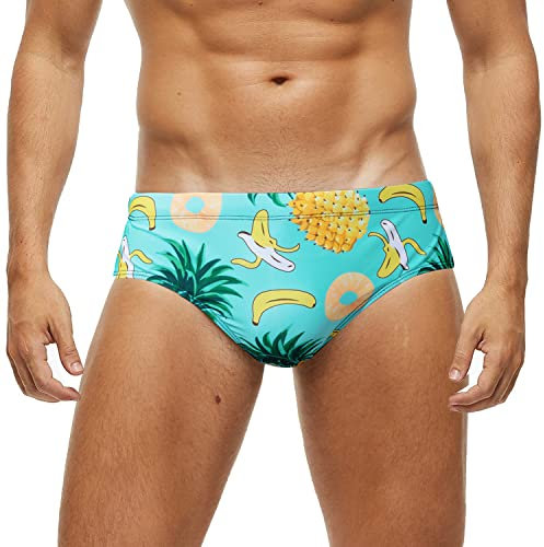 Arcweg Men's Swimming Trunks Briefs Low Waist with Removable Pad Swimwear Elastic Beach Shorts Boxers Underwear Big Pineapple M(EU)