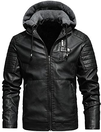Winterjacke Herren Slim Fit Mit Kapuze Kunstleder Einfarbig Herren Lederjacke Winter Plus Samtverdickung Outdoor Winddicht Warm Herren Fleecejacke B-Black 4XL