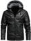 Winterjacke Herren Slim Fit Mit Kapuze Kunstleder Einfarbig Herren Lederjacke Winter Plus Samtverdickung Outdoor Winddicht Warm Herren Fleecejacke B-Black 4XL