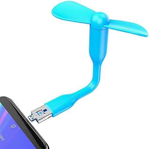 N NEWTOP Mini ventilador micro USB y USB OTG de bolsillo, ajustable, flexible, ventilador portátil de viaje, ventilador para móvil, smartphone, ordenador, portátil, tableta, color azul