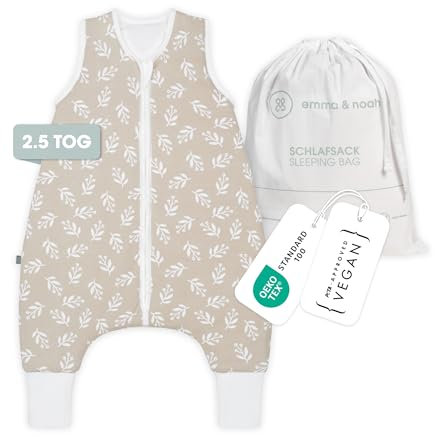 emma & noah Baby Schlafsack mit Füßen 2.5 TOG, Strampelsack für den Herbst und Winter, Bio-Baumwolle, OEKO-TEX Zertifiziert, Kuscheliger Schlafsack für Neugeborere (Floral Sand, 70 cm)