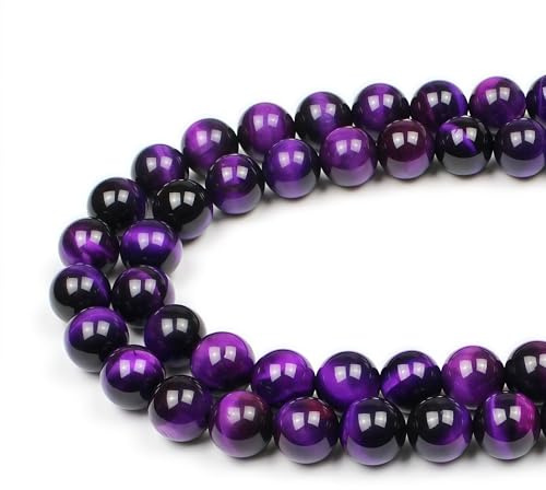 MJDCB Round Stone Beads 12mm Purple Tiger Eye Stone Loose Gemstone Beads for Jewelry Making Bracelet Necklace 30pcs