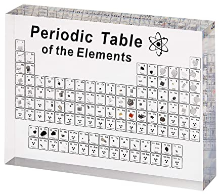 Periodensystem mit Echten Elementen Im Inneren,Acryl Periodic Table of 83 Elementen,Proben Periodensystem Geschenk für Schüler Lehrer Desktop Dekor (Periodensystem der Elemente)