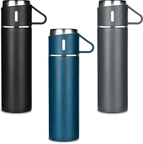 DANOJO Stainless Steel Vacuum Insulated Thermo Flask 500ml - Simple Modern 17.60 oz Leak Proof Thermo for Coffee Hot Drink, Tea, and Cold Drink Water Bottle for Indoor and Outdoor (Grey)