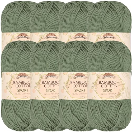 JubileeYarn Bamboo Cotton Sport Yarn - 50g/Skein - Burning Sage - 8 Skeins