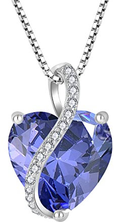 YL Damen Herz Halskette 925 Sterling Silber Anhänger Dezember Geburtsstein Tansanit Kette Schmuck Geschenke für Mutter ihre Frau Freundin