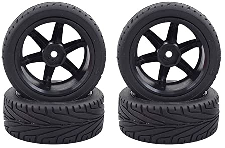 KEEDA 4PCS 1:10 RC Reifen und Kunststoff Räder Felgen für 1/10 HSP HPI Tamiya RC auf Straße Touring Racing Drift Auto (Schwarz)