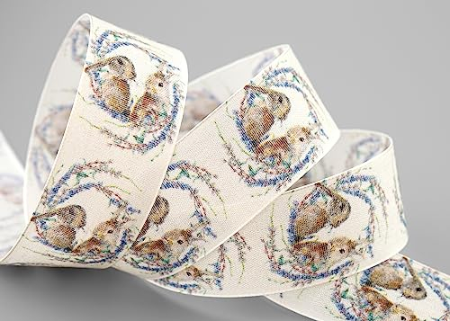 18 m x 40 mm Dekoband OSTERHASEN mit formstabilen Kanten Schleifenband mit Ostern Muster Geschenkband Hasen Creme Blumen Frühling Blühende Zweige Osterdekoration Basteln
