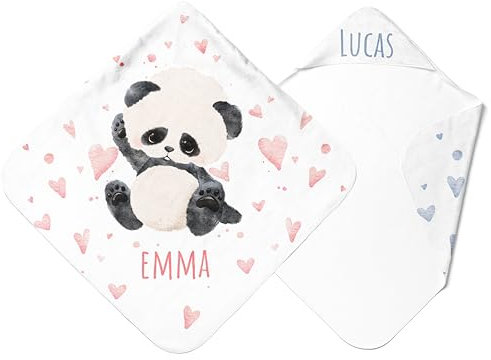Pictogogo Serviette de Bain à Capuche Personnalisée avec Nom et Motif Animal Mignon | Cape de Bain Personnalisable pour Bébé (Panda)